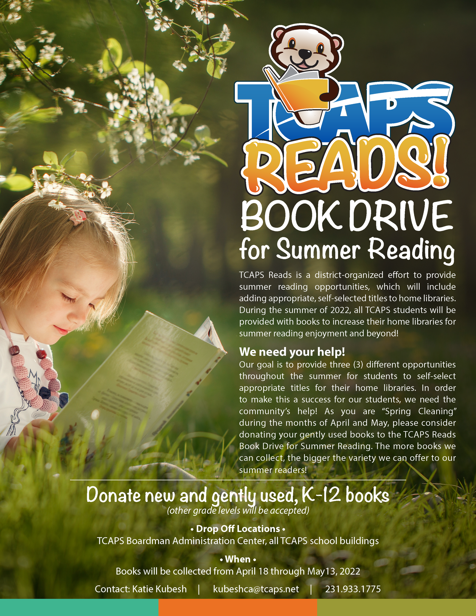 TCAPS Reads is a district-organized effort to provide summer reading opportunities, which will include adding appropriate, self-selected titles to home libraries. During the summer of 2022, all TCAPS students will be provided with books to increase their home libraries for summer reading enjoyment and beyond!