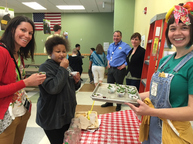 Students participating in a Bean Salad Taste Test through FoodCorps