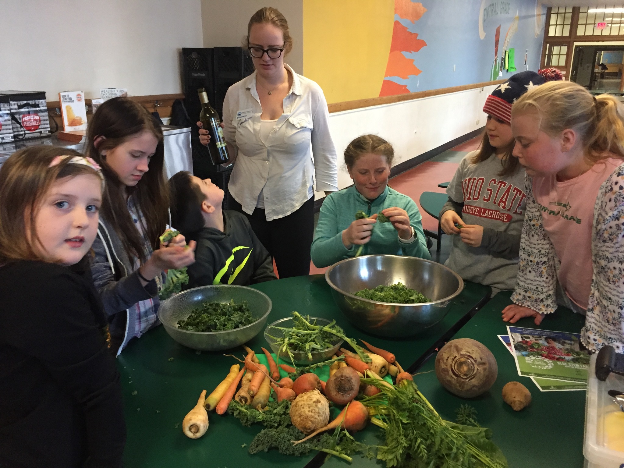 central grade school students in cooking class