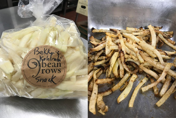 Kohlrabi sticks before and after baking