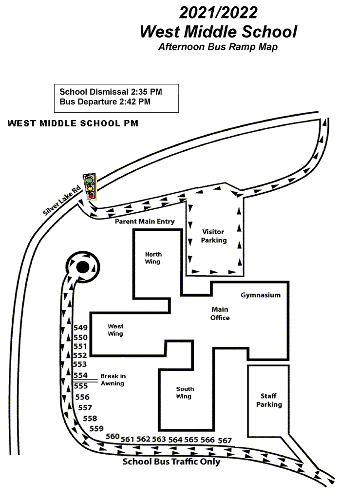 West Middle School 2021-2022 Afternoon Bus Ramp Map
